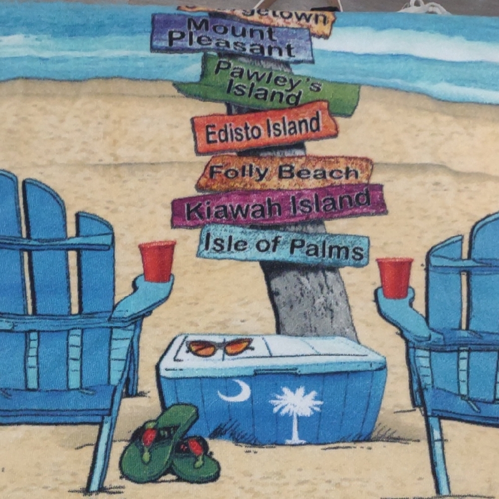 Beach Scene Blue and Tan Towel